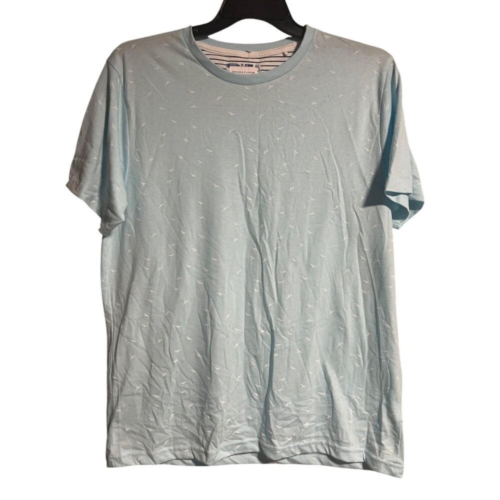 Denim & Flower Ricky Singh Mens Light Blue Seagull Print T Shirt size XL